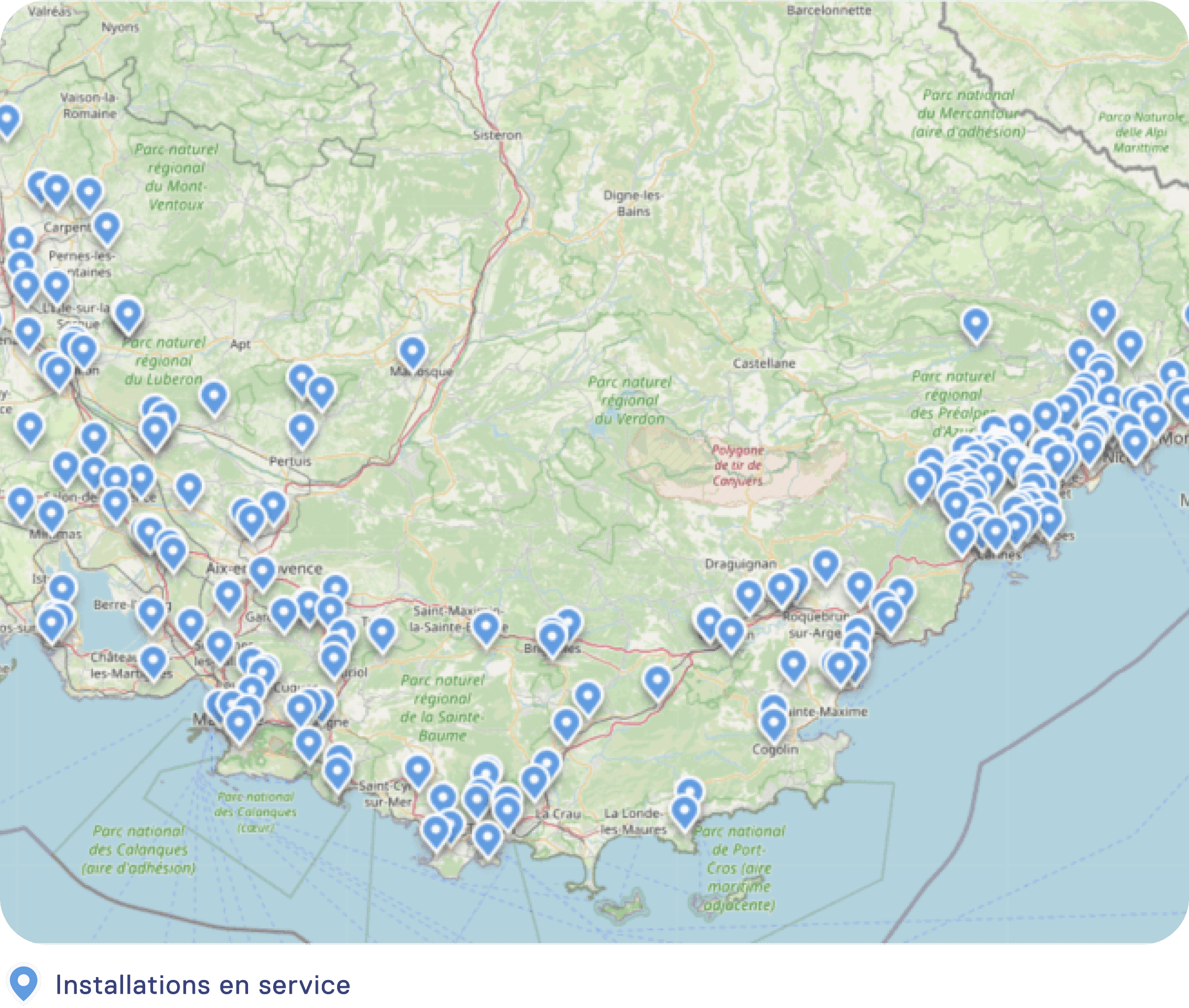 Carte des installations Ensol en service